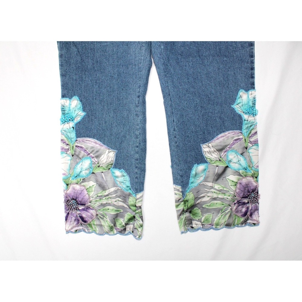 Soft Surroundings Nevaeh Floral Beaded Fairy Cropped Denim Jeans Pants Women 10P - Picture 6 of 15